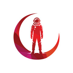 Astronaut Standing on Crescent Moon Emblem