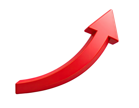 Red curved arrow on black background