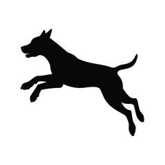 Silhouette of a running dog with energy and excitement showing movement, dog jumping silhouette vector illustration