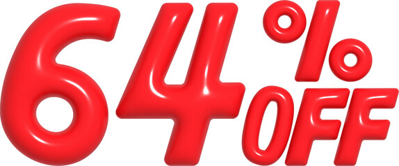 3D Red 64 Percent Off Discount Text for Sale Promotion