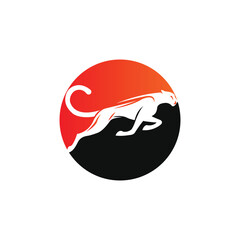 White Panther Jumping Across Gradient Circle Logo
