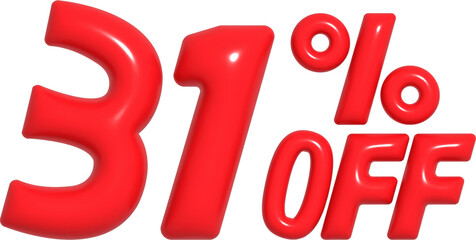 3D Red 31 Percent Off Discount Text for Sale Promotion