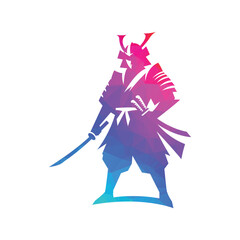 Colorful Geometric Samurai Warrior Silhouette