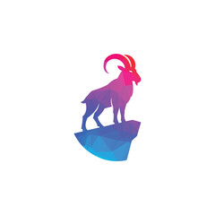 Colorful Low-Poly Ram Standing on a Rock Logo