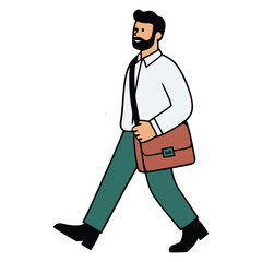 Flat Style Businessman Walking Illustration with Briefcase on Black Background