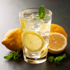 Refreshing Lemon and Mint Lemonade Drink, Summer Beverage with Fresh Ingredients