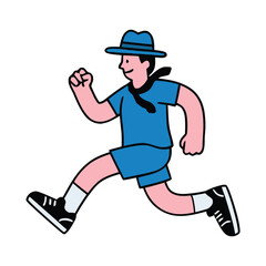 Flat Illustration of Happy Man Running with Blue Clothes and Hat