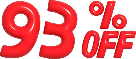 3D Red 93 Percent Off Discount Text for Sale Promotion