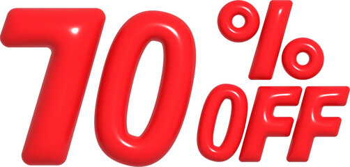 3D Red 70 Percent Off Discount Text for Sale Promotion