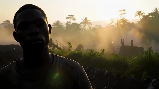 A Man Contemplating the Sunrise in a Rural Setting.