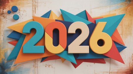Vibrant 2026 design with bold geometric shapes, perfect for new year celebrations and modern designs