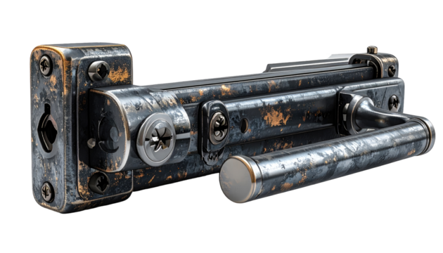 Dark, antique-style door security bar