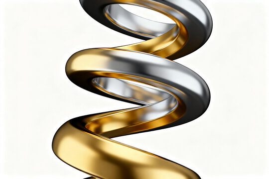 Golden and silver metallic spiral coil with reflective surfaces