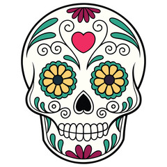 Simple Decorative Sugar Skull Head Clipart Minimal Color Palette
