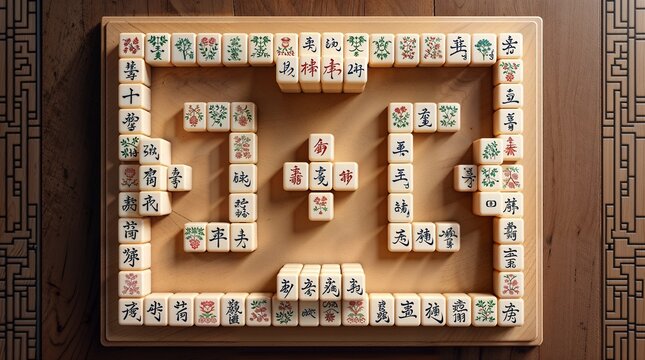 Chinese mahjong tiles traditional game with floral patterns and characters &mdash; an atmosphere of culture, strategy, and family leisure.