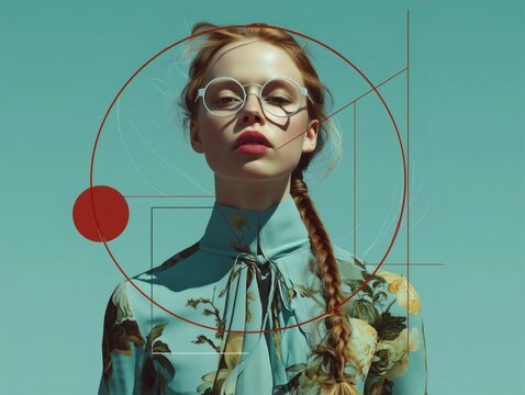 Woman wearing glasses with geometric and floral patterns