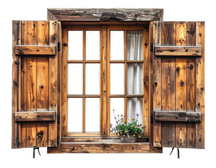 Rustic wooden window with shutters