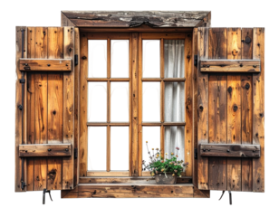 Rustic wooden window with shutters