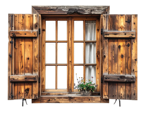 Rustic wooden window with shutters