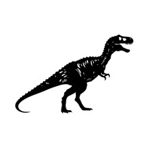 black silhouette of a tyrannosaurus rex dinosaur roaring on a white background