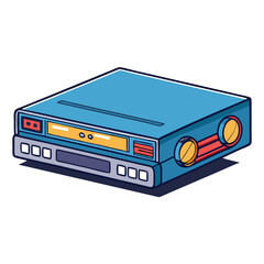 Illustrated blue cartoon DVD player from the 1990s or early 2000s