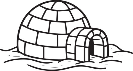 Cozy hand-drawn igloo illustration evoking winter adventures, perfect for travel blogs and holiday designs, scalable from original vector art
