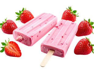 Pink strawberry ice pops surrounded by fresh berries