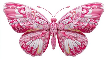 A vibrant, artistic representation of a butterfly with intricate pink patterns and designs, showcasing beauty and creativity.