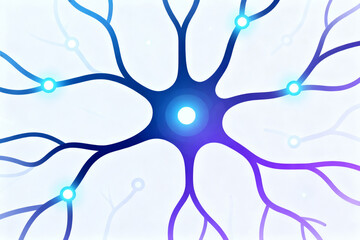 Illustration of a neuron with glowing synapses and branching dendrites