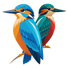 Obraz premium Two Kingfishers Perched on a Branch, Beautifully Illustrated with Vibrant Colors