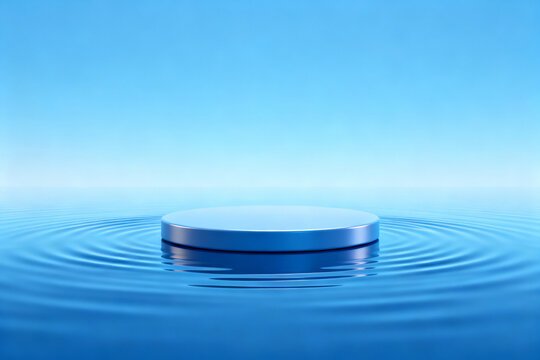 A circular platform floating on calm water with ripple effects under a clear blue sky - Powered by Adobe