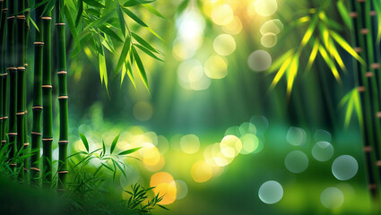 Bamboo trees in lush tropical forest with natural blurred background view