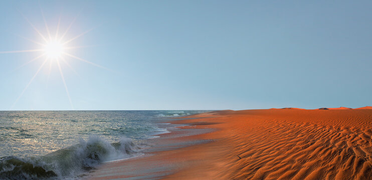 Namib desert with Atlantic ocean meets near Skeleton coast - Namibia, South Africa