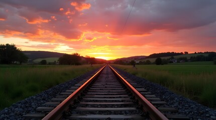 Obraz premium The railway tracks, lined with weathered wooden ties and rusted steel rails