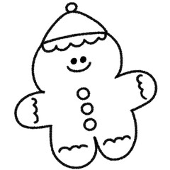 クリスマスのジンジャークッキーのかわいいイラスト (モノクロ)