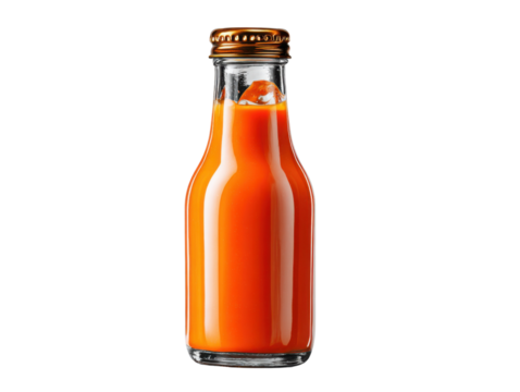 Juicy bottled freshness: Vibrant carrot juice radiates freshness in a photorealistic bottle. Capturing an appealing healthy and delightful liquid refreshment