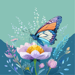 Whimsical Butterfly on a Floral Bloom A Vibrant Illustration of Nature's Beauty