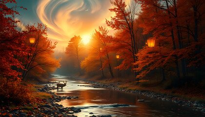 Fototapeta premium A surreal floating city of hanging gardens, waterfalls cascading into the clouds below.