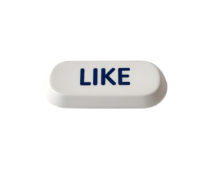 White Like Button with Blue Text on Transparent Background for Design Projects