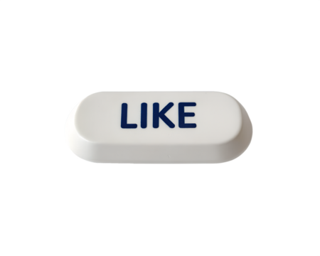 White Like Button with Blue Text on Transparent Background for Design Projects