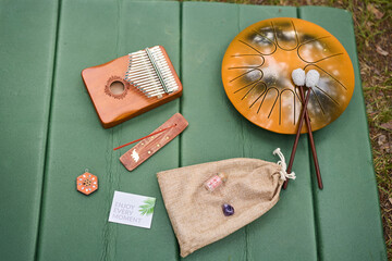 An Artistic Display Featuring a Beautiful Arrangement of Musical Instruments and Decor