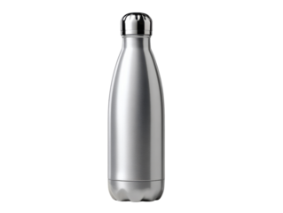 Sleek Stainless Steel Water Bottle: A modern stainless steel water bottle in a studio setting, with a focus on its sleek design, showcasing its portability and hydration.