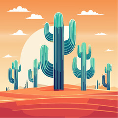 Desert Sunset with Cacti A Vibrant Illustration of the American Southwest Landscape