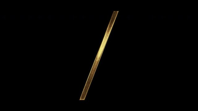 Slash with slightly reflected outlines on a gold foil-like surface, serif, loop, alpha channel

