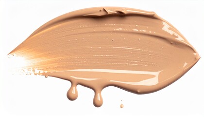 A close-up smear of creamy beige liquid makeup foundation isolated on a plain white background.