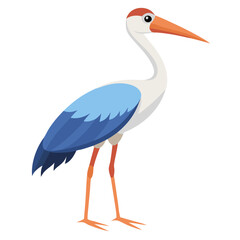 Cartoon Illustration of a Graceful Stork Standing on Long Legs