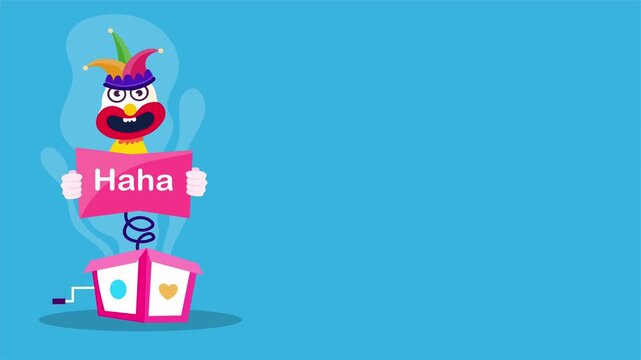 Funny jack in box clown illustration with haha text