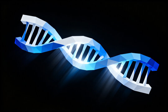 3D rendering of a glowing blue DNA double helix against a dark background