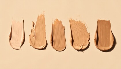 An array of creamy cosmetic foundation swatches in various shades from light to dark on a neutral background.