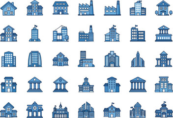 Set of building icons flat vector design architecture and construction elements for web and mobile a